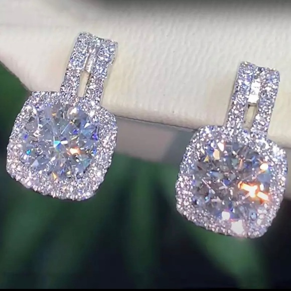 Fashion Silver Color Earrings for Women White Cubic Zirconia Earrings Je… - Picture 2 of 4